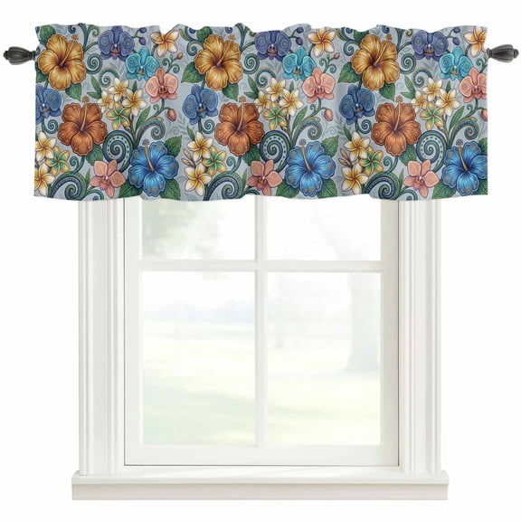 Boho Colorful Floral Valances for Windows Farmhouse Kitchen Curtains Valances Rod Pocket Valance Curtains for Windows Spring Flowers Vintage Abstract Art Window Valances for Bathroom Bedroom 42"x12"