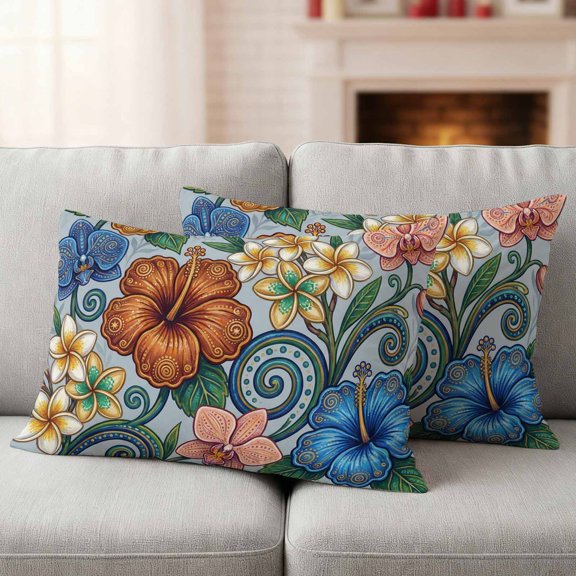 Boho Colorful Floral Waterproof Outdoor Throw Pillow Covers 20"x12" Pack 2, Pillow Cases Throw Cushion Cover with Zipper, Spring Flowers Vintage Abstract Art Washable Pillowcase for Poolside Sofa