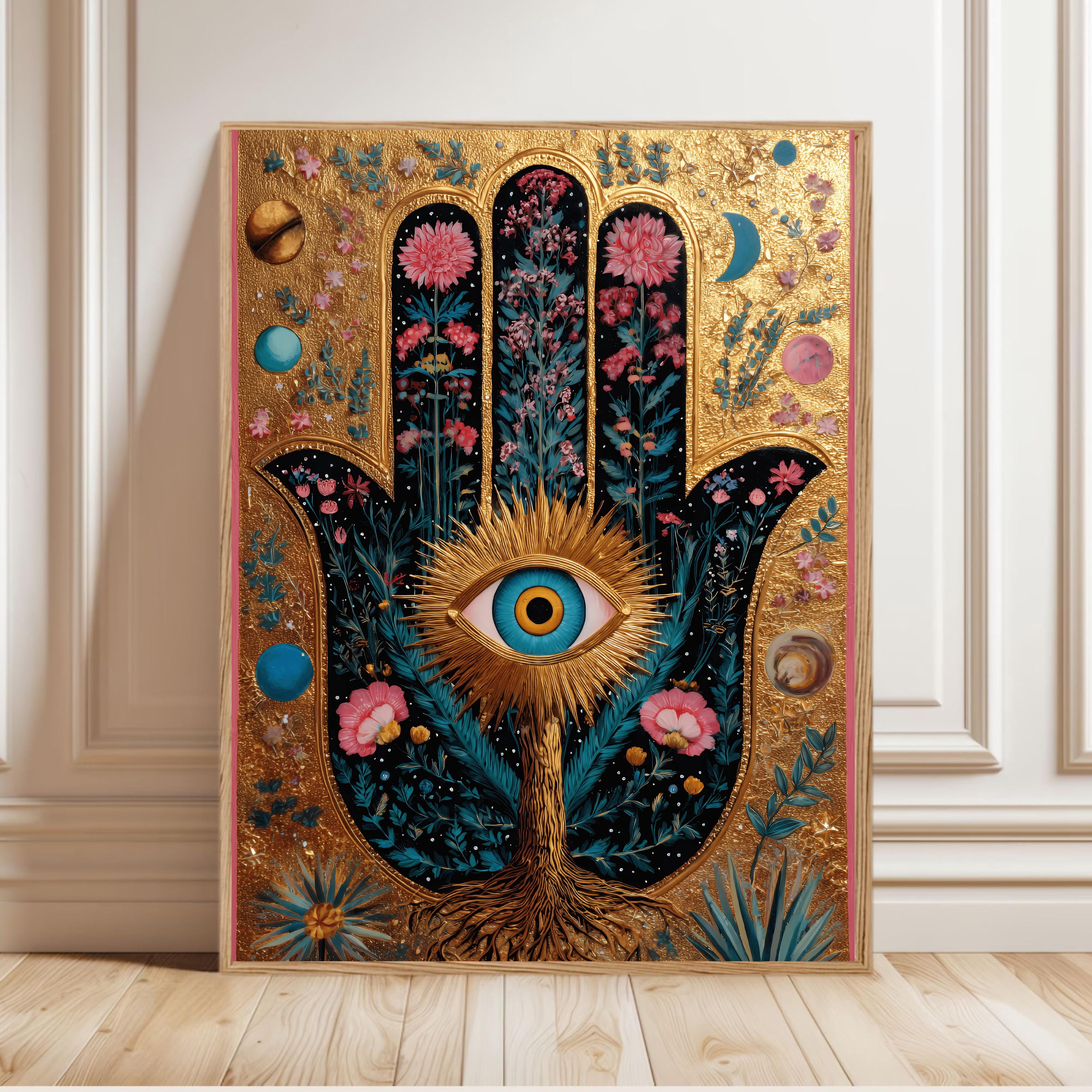 Boho Colorful Folk Poster Modern Bohemian Wall Art Symbolic Hamsa Eye ...
