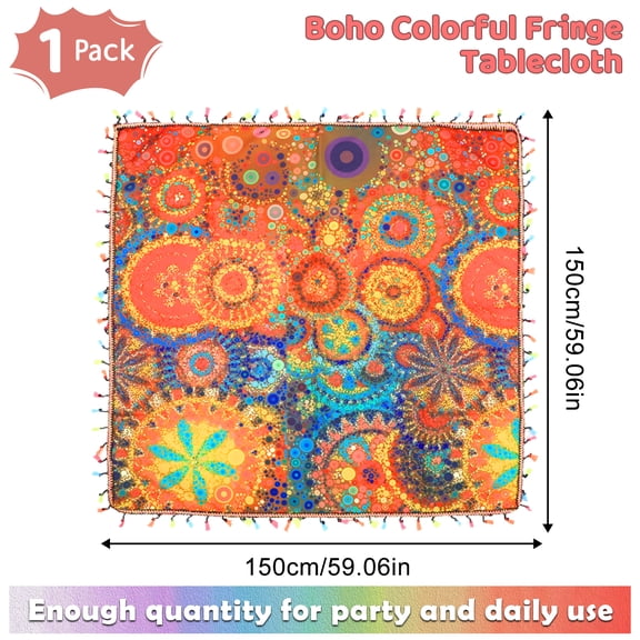 Boho Colorful Fringe Tablecloth, Table Cover for Party, Daily Use