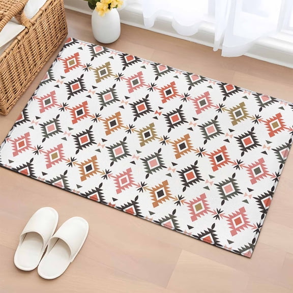 Boho Colorful Geometric Entryway Rug 2'x3'&nbsp; Non Slip Front Door Mats, Modern Abstract Ethnic Rhombus Entrance Rugs Indoor Outdoor Carpet, Washable Floor Mats Small Area Rug for Bedroom Kitchen