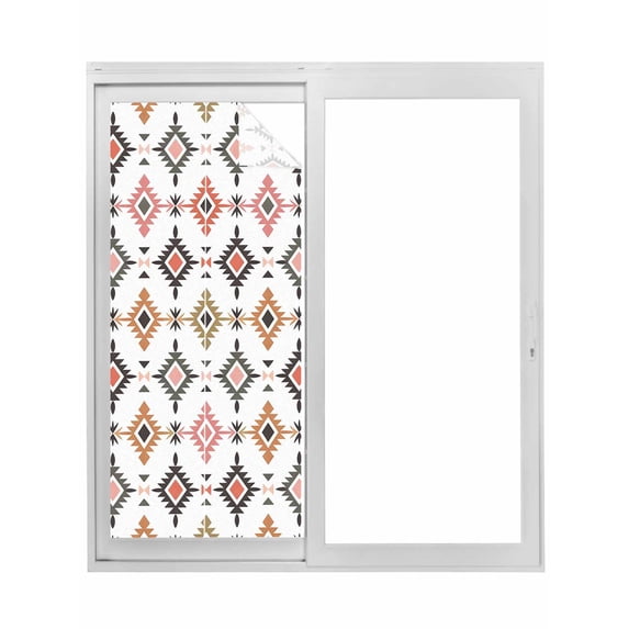 Boho Colorful Geometric Window Privacy Film, Modern Abstract Ethnic Rhombus Static Cling UV Sun Blocking Tint Film Heat Control Windows Films for Bedroom Bathroom, Window Stickers 29.5"x78.7"