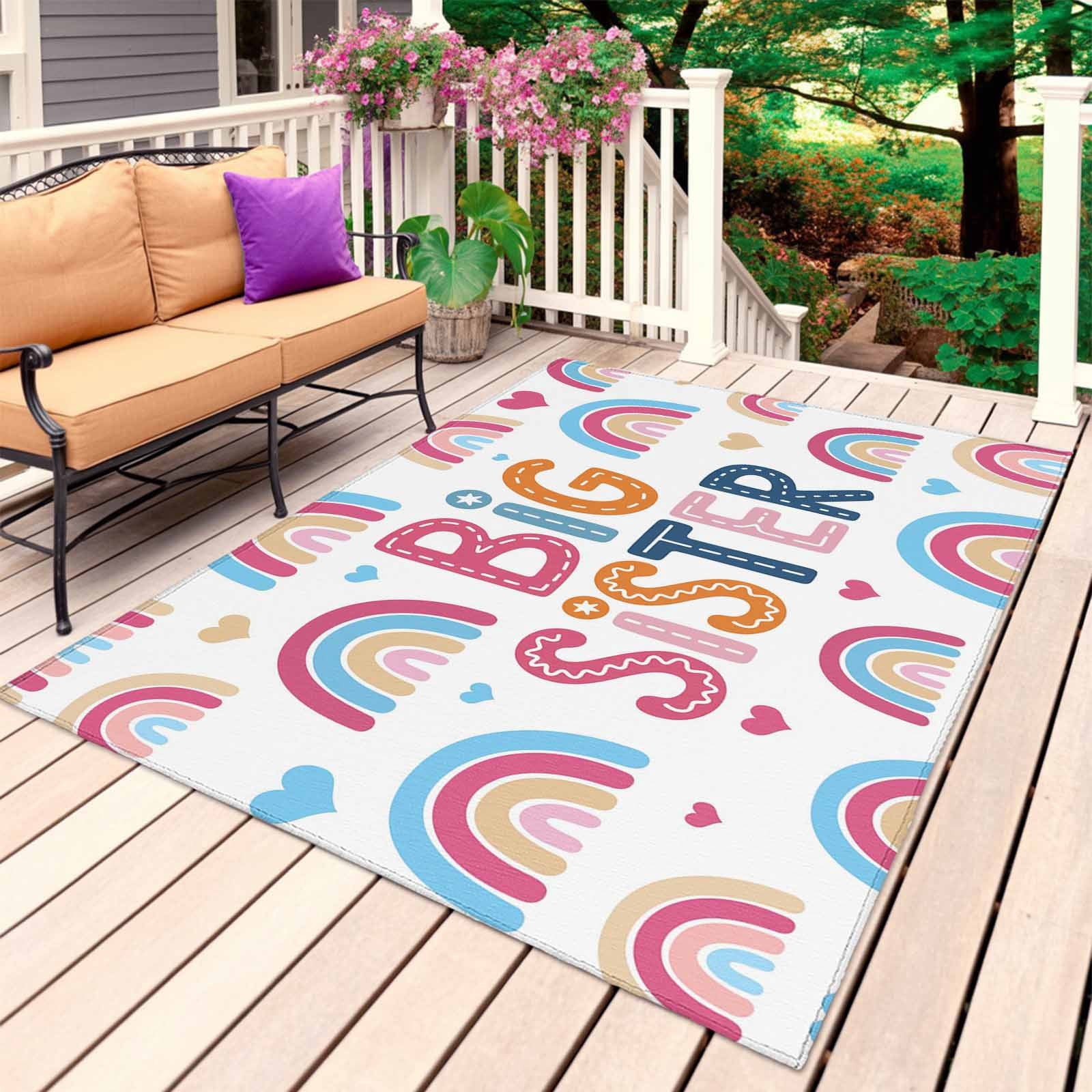 Boho Colorful Rainbow Outdoor Rug 6x9 Ft, Non Slip Washable Area Rug ...