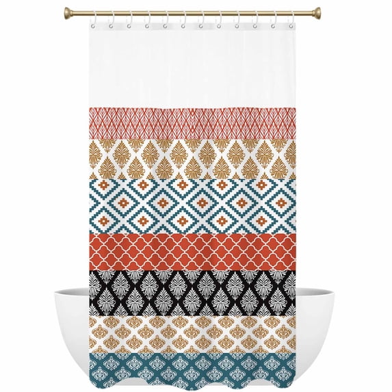 Boho Colorful Shower Curtain with See Through Top Window Striped Ethnic ...