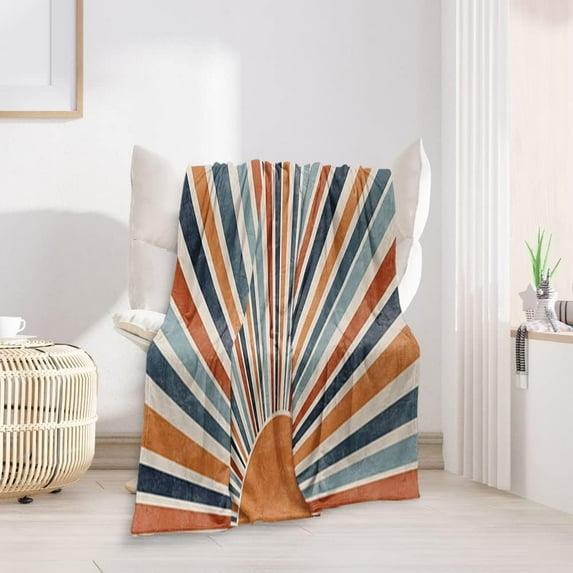 Boho Colorful Sunrise Throws Blankets Abstract Mid Century Modern Throw Blanket Minimalist Sun Boho Leaves Aesthetic Soft Warm Bed Bedding Women Blankets for Couch Sofa Office 30"x40"