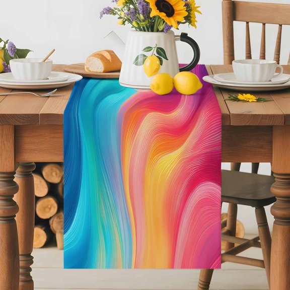 Boho Colorful Swirl Table Runner 72 Inches Long, Liquid Marble Background Table Runners Tabletop Scarf Kitchen Dining Tables Decoration for Home Party Indoor Outdoor