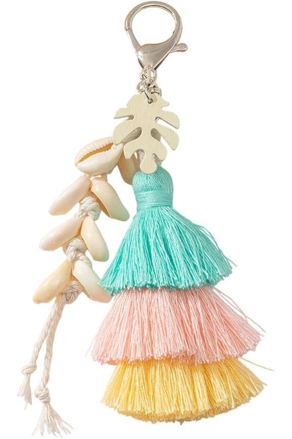 Boho Colorful Tassel Keychain - Bohemian Layered Fringe Key Ring for Women Girls Car Key Handbag Purse