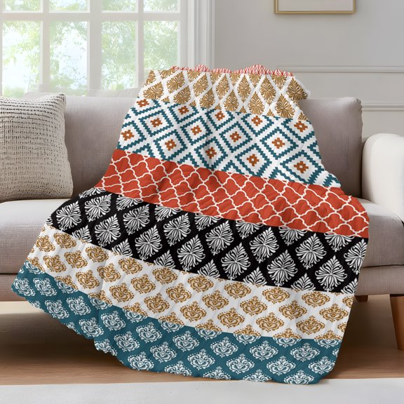 Boho Colorful Throw Blanket for Couch Striped Ethnic Style Geometric Classical Retro Soft and Warm Flannel 3D Striped Fluffy Fuzzy Fleece Blanket Lightweight Throw for Bed, Sofa 40 x 60 Inches