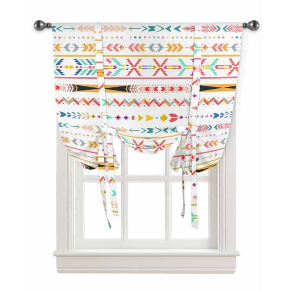 Boho Colorful Tie Up Curtains for Kitchen Bathroom Bedroom Windows 45 Inch Length, Southwestern Ethnic Geometric Abstract Balloon Drape Curtains Shade Rod Pocket Drapery Curtain Panel, 34"x45"