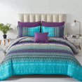 thumbnail image 1 of Boho Comforter Set Queen Size 8 Piece Bed in a Bag Bohemian Striped Bedding Quilt Set Aqua Paisley Floral Comforter and Sheet SetSoft Microfiber Complete Bedding Sets for All Season, 1 of 6