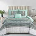 thumbnail image 1 of Boho Comforter Set Size 8 Piece Bed in a Bag Bohemian Striped Bedding Quilt Set Aqua Paisley Floral Comforter and Sheet Set Soft Microfiber Complete Bedding Sets for All Season, 1 of 6