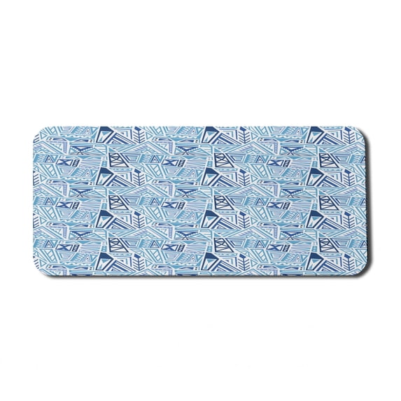 Boho Computer Mouse Pad, Jumble Abstract Pattern with Ornaments and Shapes, Rectangle Non-Slip Rubber Mousepad X-Large, 35" x 15" Gaming Size, Dark Sky Blue Ceil Blue, by Ambesonne