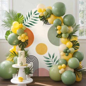 Boho Concentric Arches Arch Backdrop Cover, 4FT, Green Leaf Pastel Orange Yellow Circle Spandex Arch Covers Double-Sided Backdrop for Wedding Birthday Party Photo Background Decoration