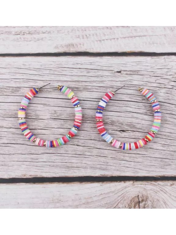 Boho Confetti Beads Hoop Earrings for Women Handmade Beaded Statement Earrings