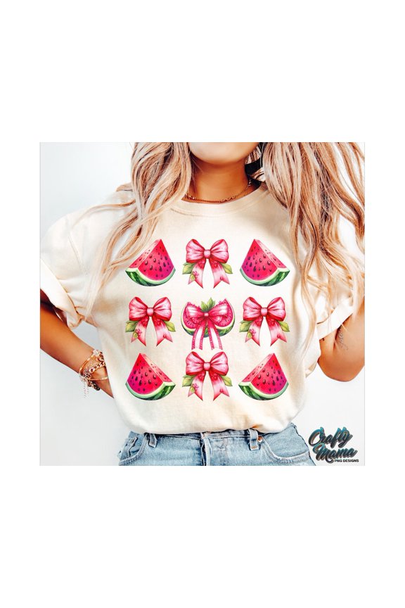 Boho Coquette Watermelon T-shirt, Preppy Summer T-shirt, Preppy Red Coquette Bow T-shirt, Retro Summer Shirt T-shirt, Boho Watermelon T-shirt, Trendy Summer T-shirt