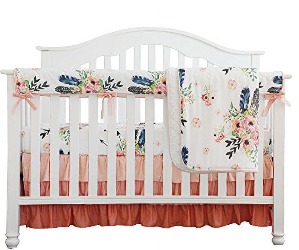 Coral and teal cheap floral crib bedding
