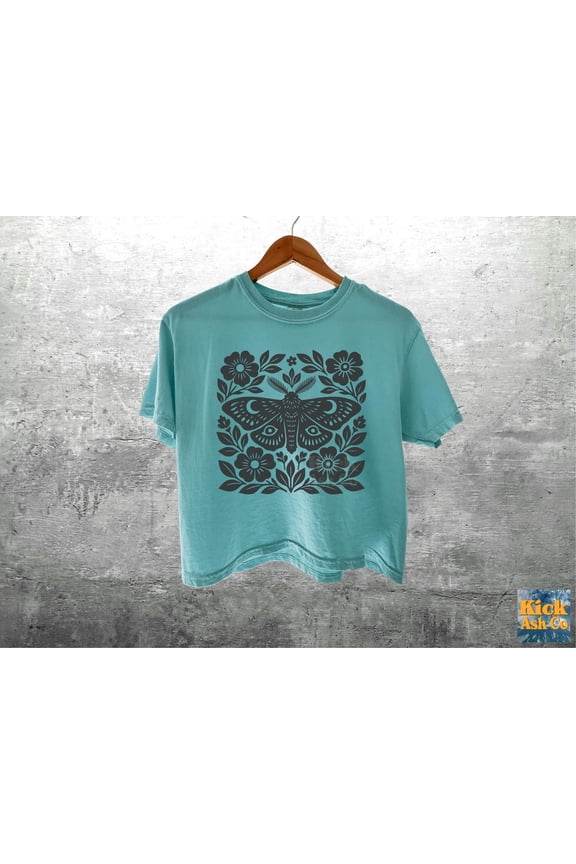 Boho Cottagecore Moth Crop Tee Shirt Boxy 3023CL Tshirt Womens Unisex