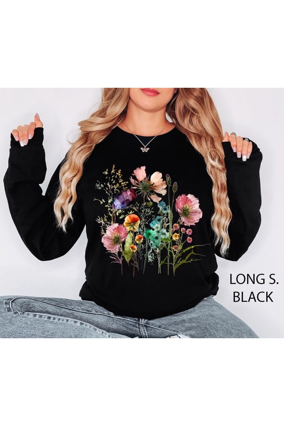 Boho Cottagecore Sweatshirt, Wildflowers T shirt, Vintage Pressed Flowers Shirt, Botanical Floral Tee, Gardener, Floral Sweatshirt Sweatshirt All Size S-5XL