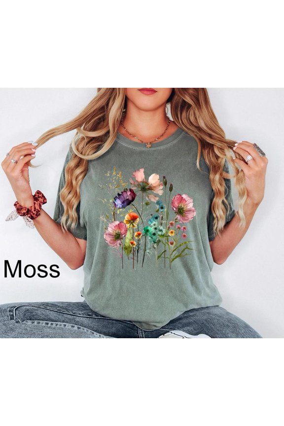 Boho Cottagecore Wildflowers Vintage Pressed Flowers Botanical Floral Graphic T-Shirt