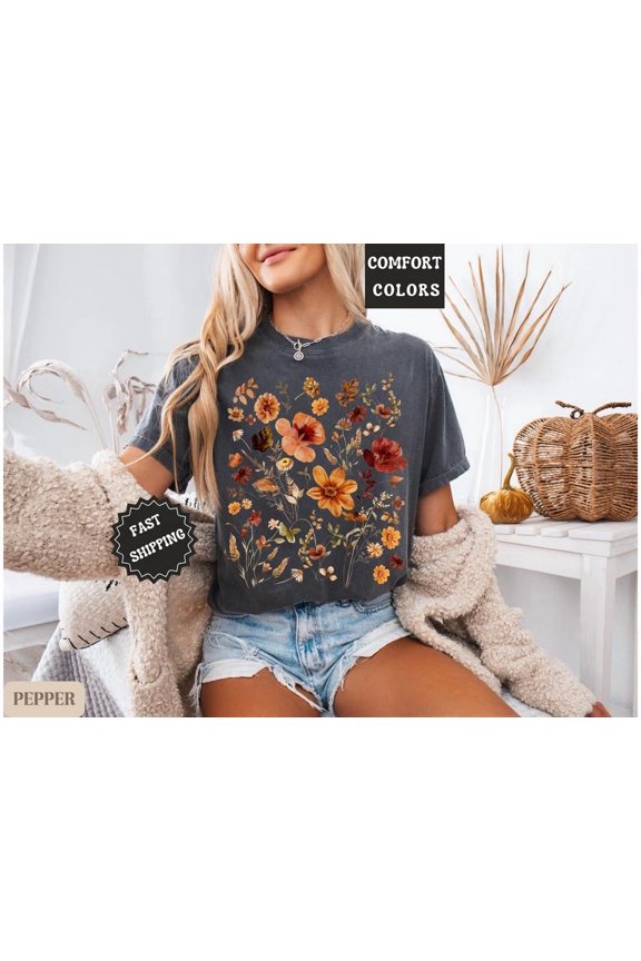 Boho Cottagecore Wildflowers Vintage Pressed Flowers Botanical Floral T-Shirt