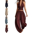 Boho Halter Smocked Crop Top & Harem Pants TwoPiece Set — free download