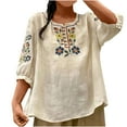 thumbnail image 1 of Boho Cotton Linen Tops for Women 2025 Vintage Embroidered Mexican Blouse Casual Crewneck Oversized Tunic Shirts, 1 of 2