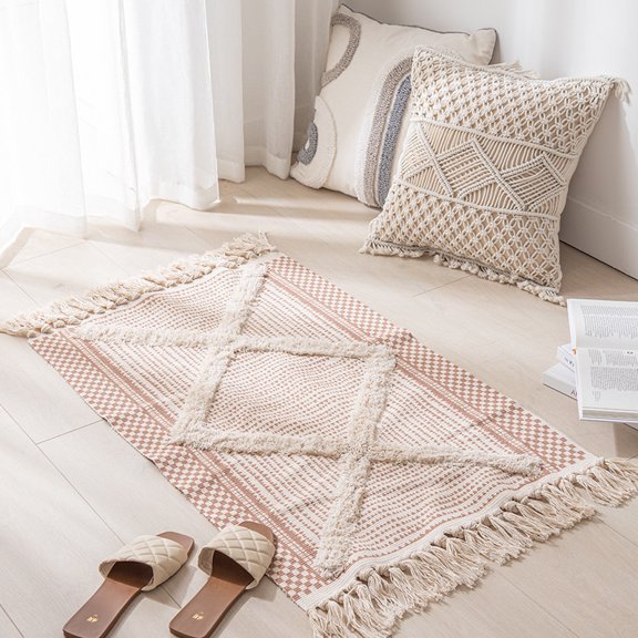 Boho Cotton Rag Rug 20x32'' Multicolor Area Rugs- Hand Woven Washable & Reversible for Living Room Kitchen Entryway Throw Rug with Tassel