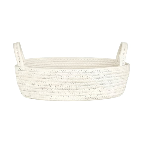 Boho Cotton Rope Storage Basket – 13x6in Woven Bathroom Organizer with Handle, Countertop Decor.