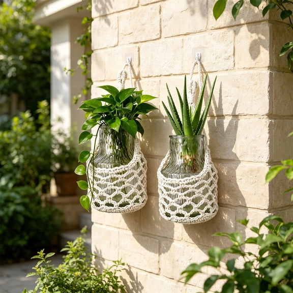 Boho Cotton Rope Wall Hanging Produce Basket, Air Circulation Design Space Saving Handwoven Storage Net, Practical Kitchen Organizer for Small Apartment Home Hostess Gifting
