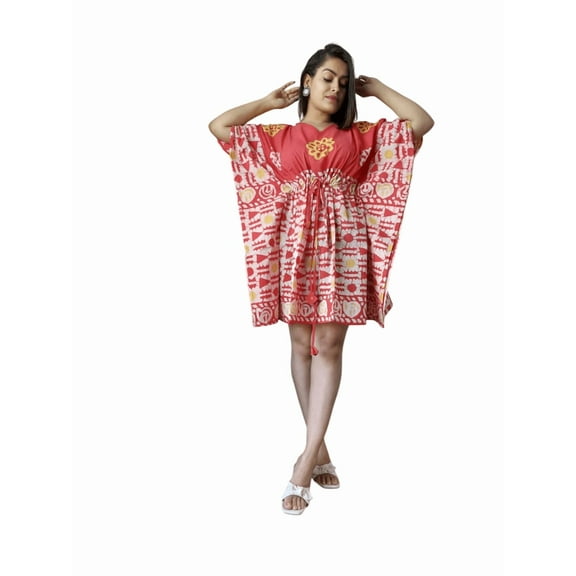 Boho Cotton Short Kaftan for Women - Handmade Block Print