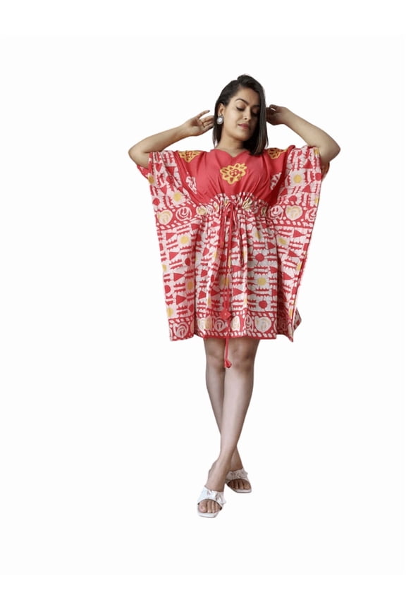 Boho Cotton Short Kaftan for Women - Handmade Block Print