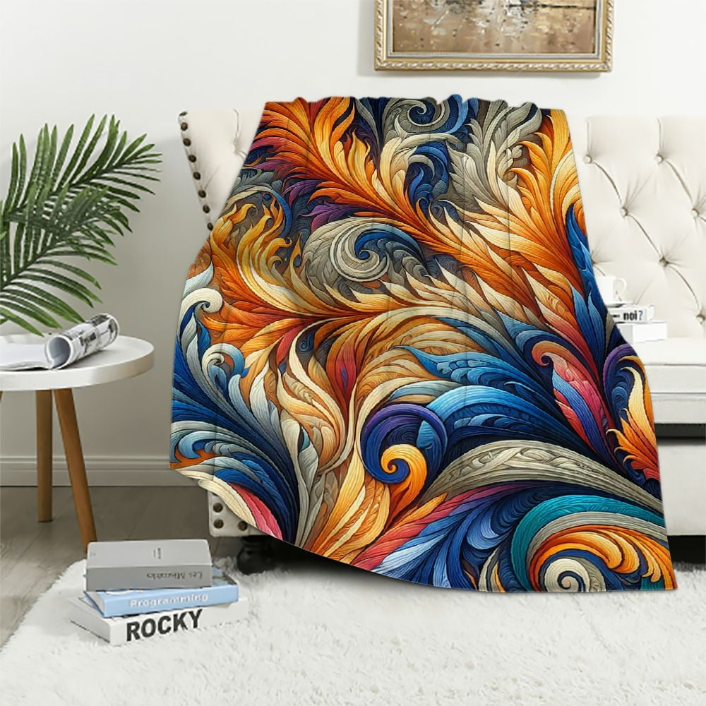 Boho Cotton Throw Blanket 60''x80'', Soft Lightweight Blanket for Couch