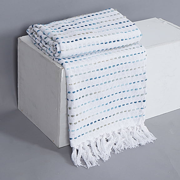 Boho Cotton Throw Blankets Embroidery Decorative Woven Sofa Throw for Living Room, Mud Cloth, Chair & Couch Cover with Tassels (50x70 Inches)