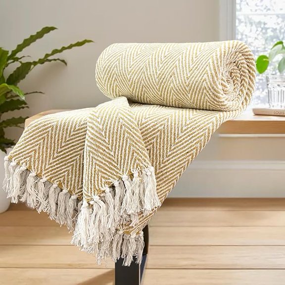 Boho Cotton Throw Blankets Embroidery Decorative Woven Sofa Throw for Living Room, Mud Cloth, Chair & Couch Cover with Tassels (50x70 Inches)