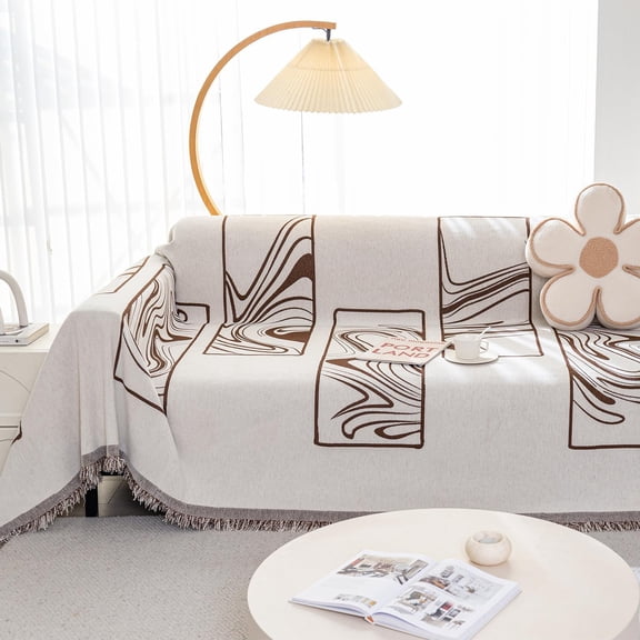 Boho Couch Cover, Chenille Couch Cover Soft Pet-Friendly Sofa Cover for Dog, Sofa Slipcover Multi-use Furniture Protector with Tassels