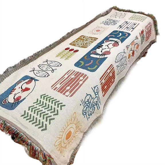 Boho Couch Cover for Dogs, 35x71 Inch Polyester Washable Sofa Slipcover with Tassels, Geometric Woven Throw Blanket for Pets, Vintage Armchair Cover for Living Room