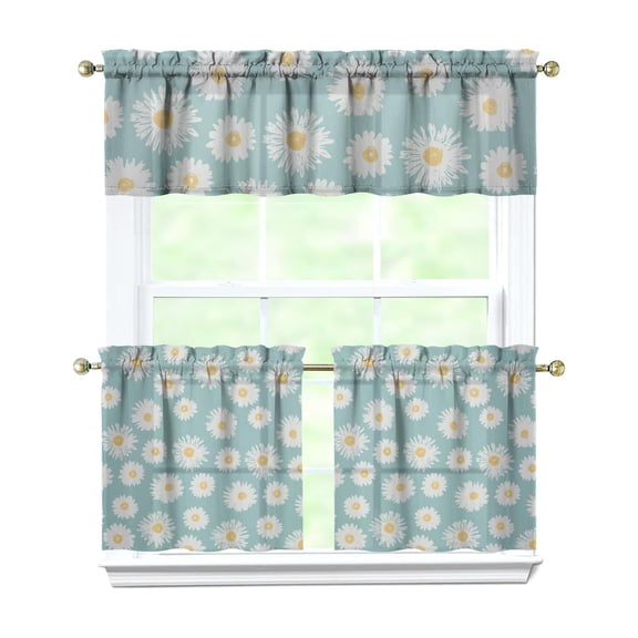 Boho Country Curtains 24 Inch - 3 Panel Rustic Farmhouse Set with Vintage Blooms, Floral Kitchen Window Drapes