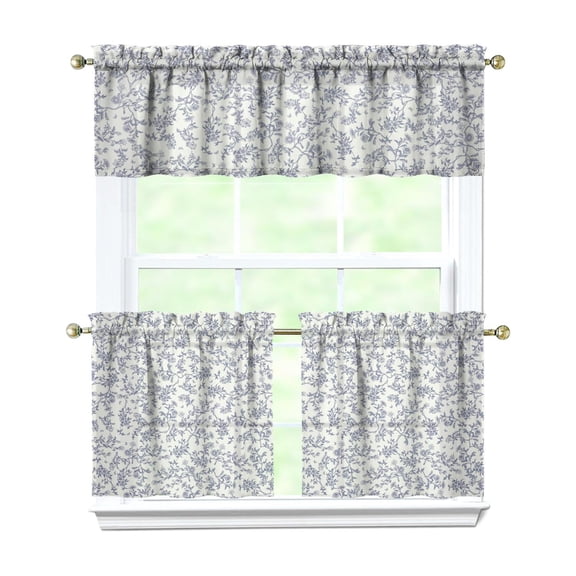 Boho Country Curtains 24 Inch Short - 3 Panel Rustic Farmhouse Set with Vintage Blooming Botanicals, Rod Pocket Kitchen