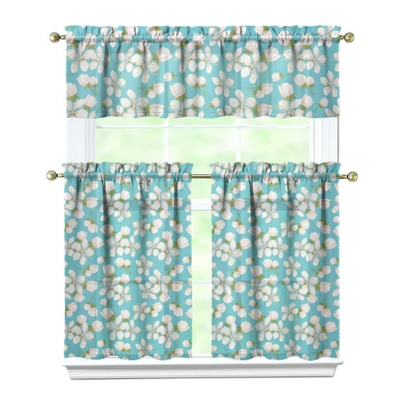 Boho Country Curtains 36 Inch - 3 Panel Rustic Farmhouse Set with Vintage Blooming Botanicals, Rod Pocket Drapes