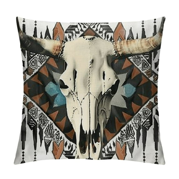 Boho Cow Aztec Western Bull Skull Throw Pillow Covers ,Boho Cow Aztec Western Decor
