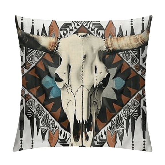 Boho Cow Aztec Western Bull Skull Throw Pillow Covers ,Boho Cow Aztec Western Decor