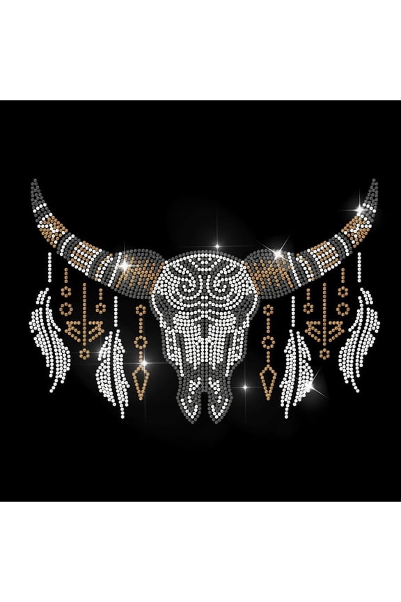 Boho Cow Rhinestone Iron on Heat Transfer Patches Western Cow Feather Pendant Bling DIY Patch Repair Hot Fix Applique for T-Shirt Jacket Bag Jeans Craft Clothing Accessory Colorful DIY