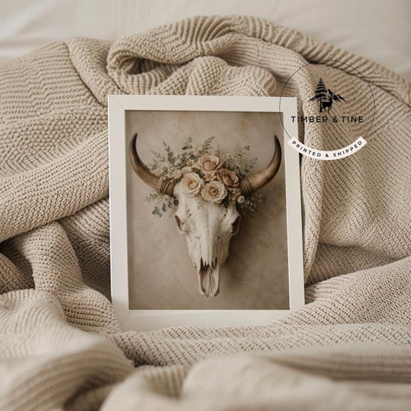 Boho Cow Skull Wall Art Print