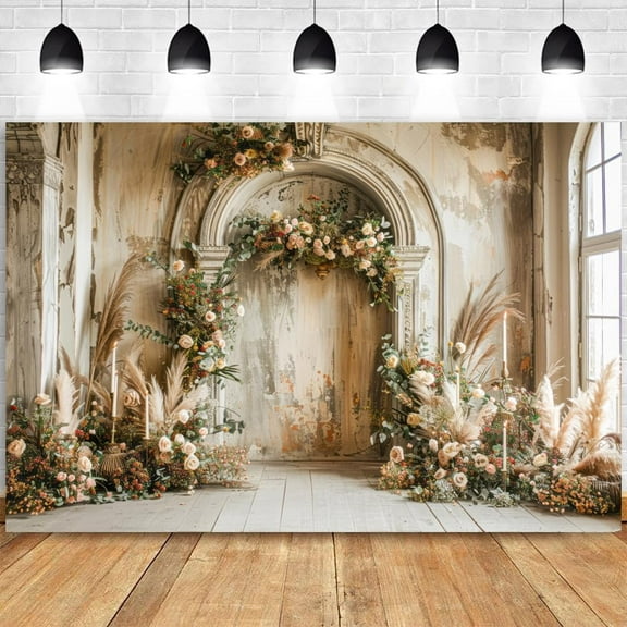Boho Cream Colored Arch Floral Backdrop Beige Reed Realistic Stylish Photography Background Wedding Party Decorations Banner Supplies Photo Booth Props