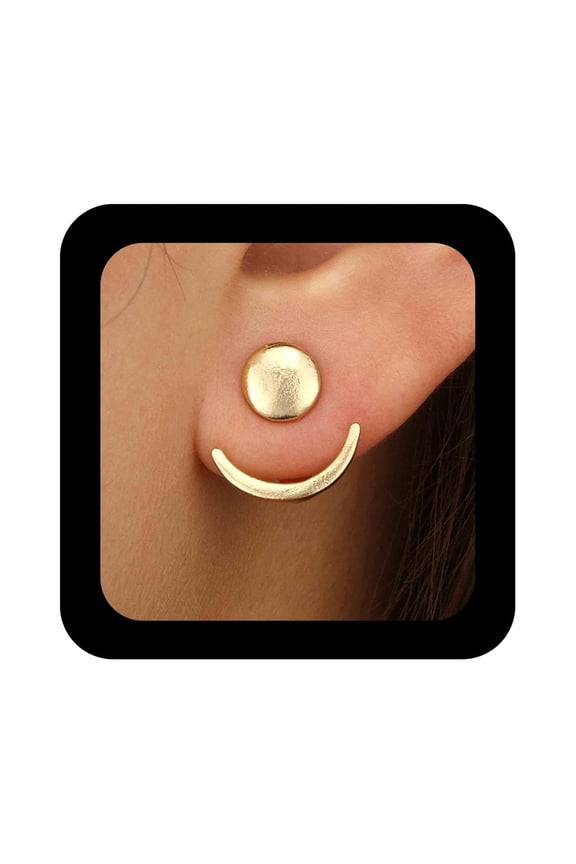 Boho Crescent Moon Ear Jacket Earrings Moon Phase Earring Sun Crescent Disc Stud Earrings Gold Front Back Earring Jewelry for Women
