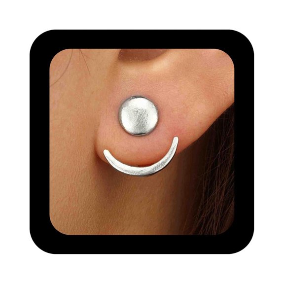 Boho Crescent Moon Ear Jacket Earrings Moon Phase Earring Sun Crescent Disc Stud Earrings Silver Front Back Earring Jewelry for Women