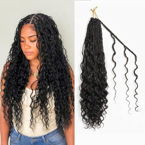 Boho Crochet Braids 20 Inch Close to Human Hair Feel, 10 Pack Pure Protein Fiber Goddess Box Braids Pre-Looped, Layered Ends for Less , Soft Lightweight Crochet Hair for Black Women(20Inch 1B#)
