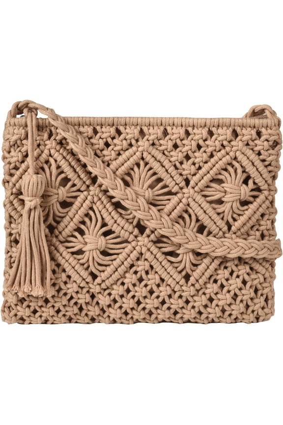 Boho Crocheted Purse Summer Beach Purse Crossbody Bag, Boho Shoulder Bag Crochet Handmade Purse with Tassel