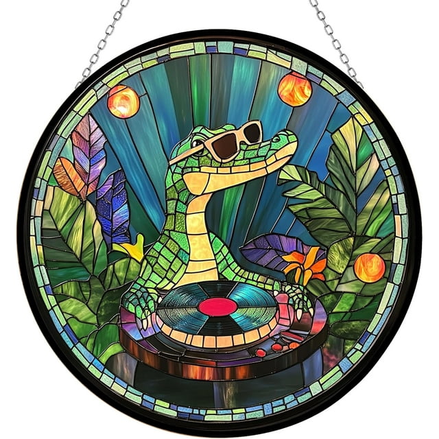 Boho Crocodile Dj Stained Glass Window Hanging, Suncatcher for Women