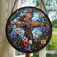 thumbnail image 1 of Boho Cross in Nature Suncatcher Stained Glass Window Hangings Sun Catchers Colorful Ornament Gifts for Women Mom Wife Halloween Christmas Housewarming, Stained Glass Ornament, 1 of 6